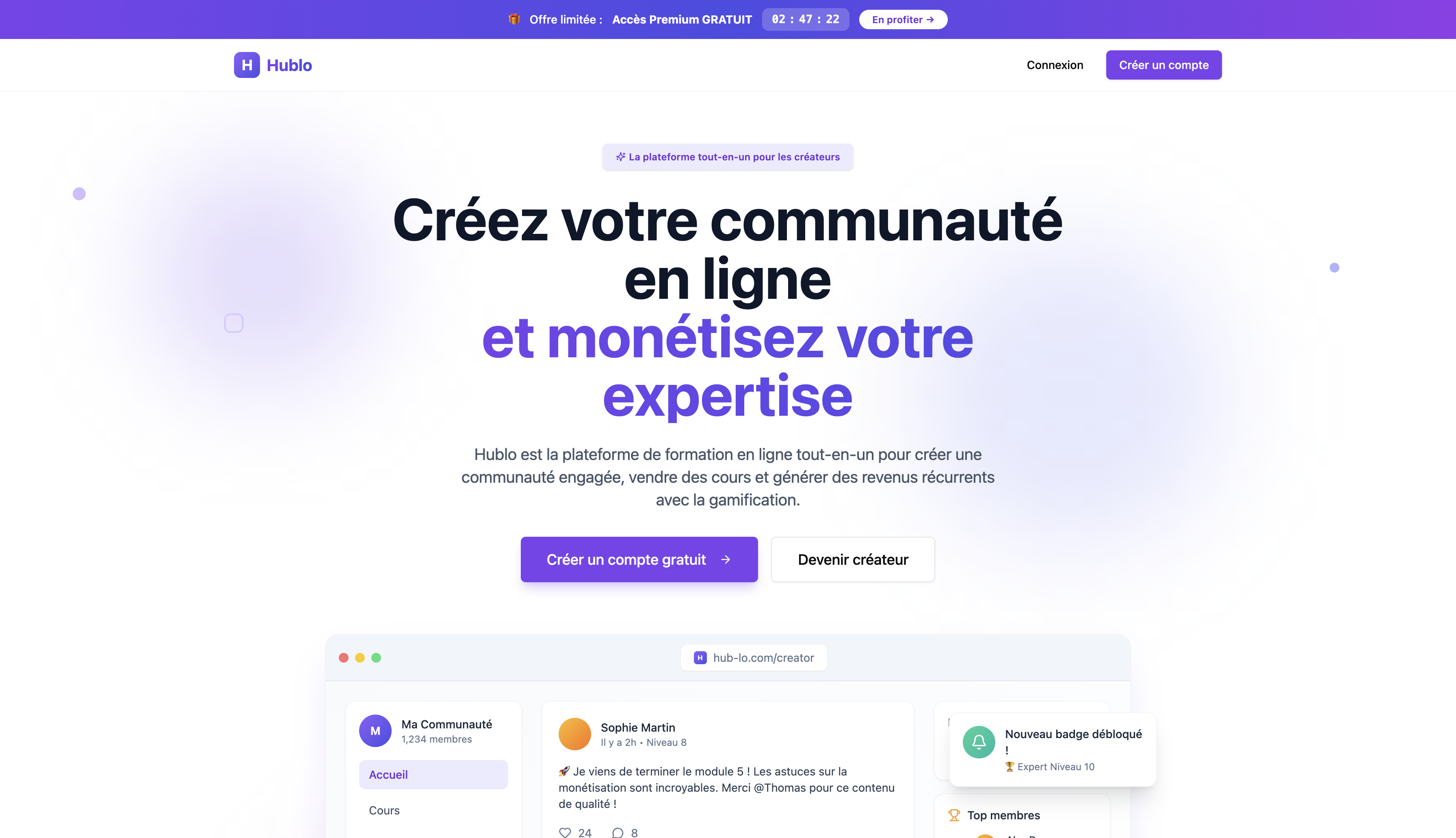 Hublo - Plateforme de création de communauté